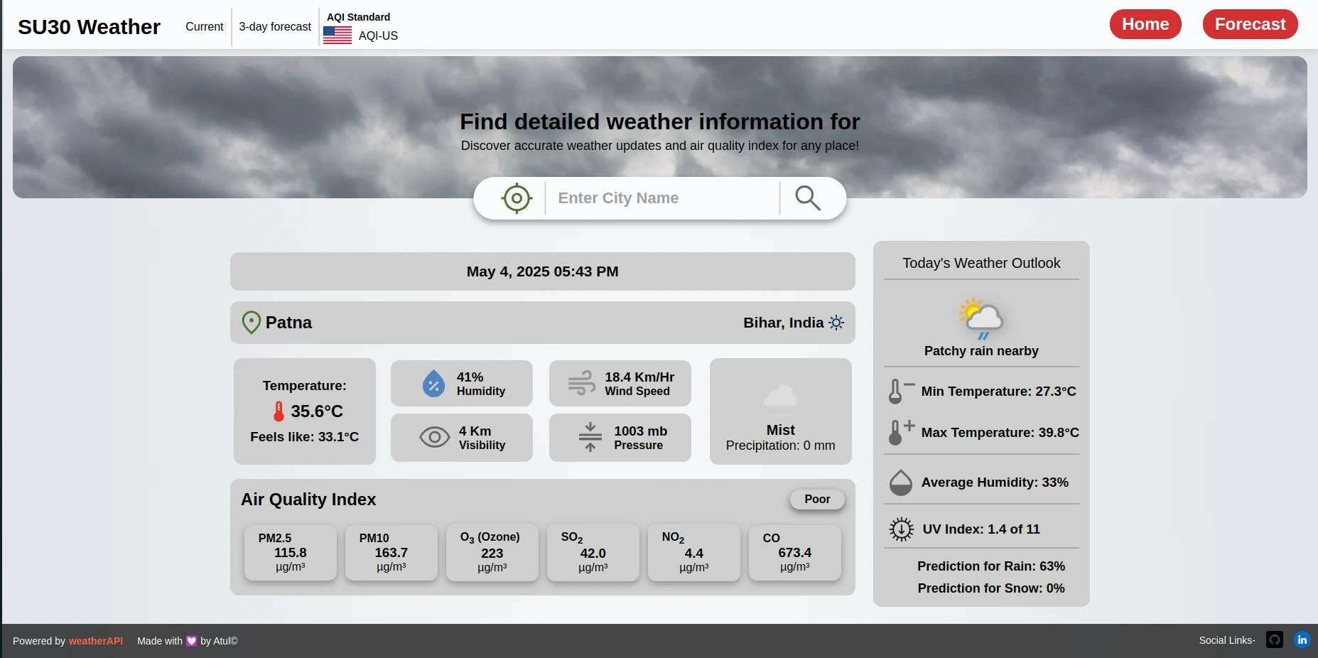 SU30 Weather App Screenshot